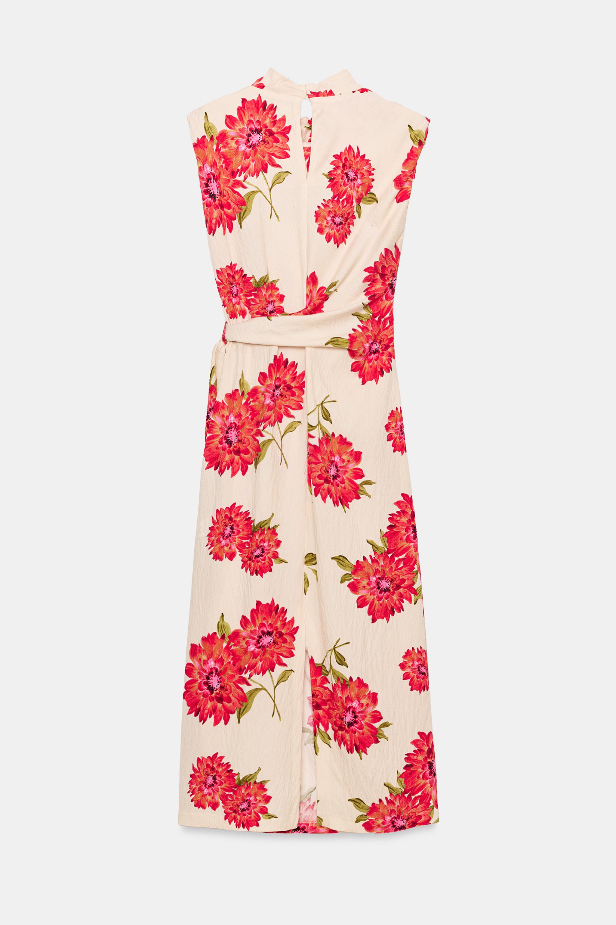 FLORAL PRINT BELTED MIDI DRESS